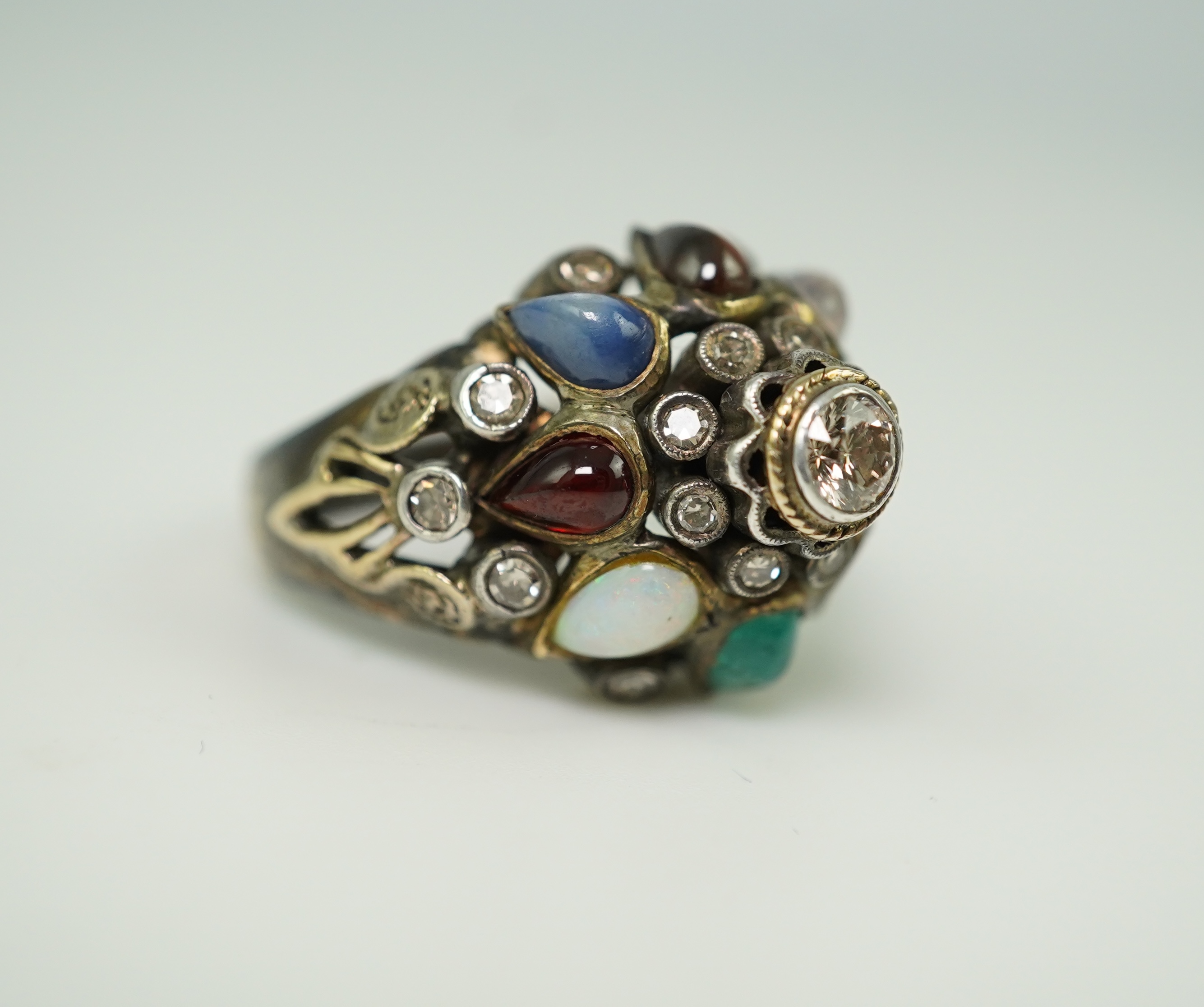 A multi-gem and diamond 'Navaratna' ring